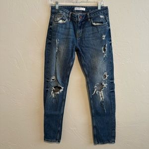 Womens Zara Basic Z1975 Denim SIze 2 Distressed Straight Leg Jeans